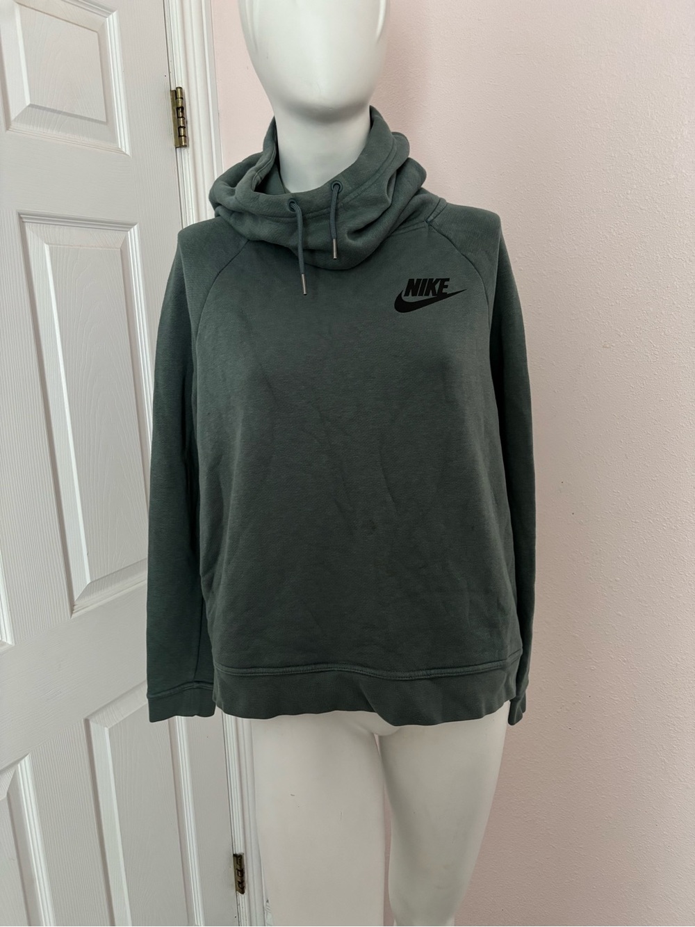Nike Womens Olive Green Funnel Cowl Neck Fleece Pullover Hoodie Sweatshirt M⁠ - Picture 3 of 10